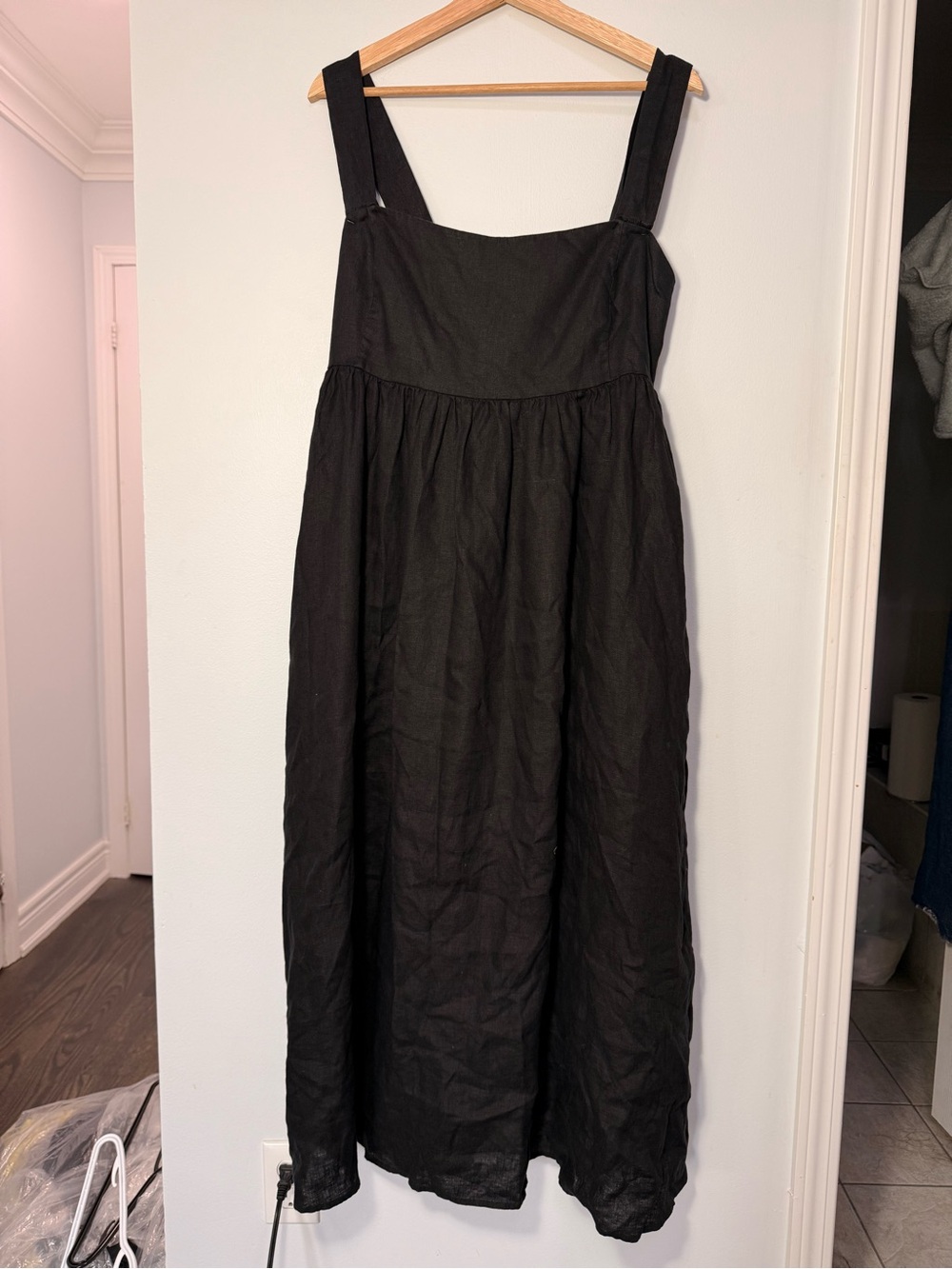 J. Crew Black Squareneck midi dress in linen size 14 - Picture 4 of 6